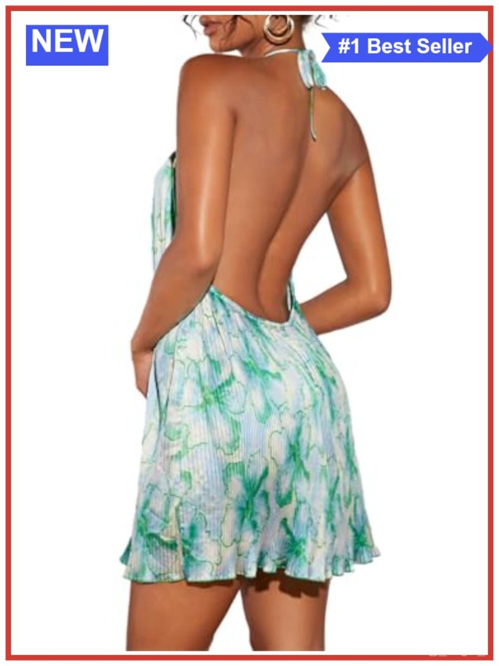 Women's Halter Mini Dress Low Backless Tropical Floral Sundress